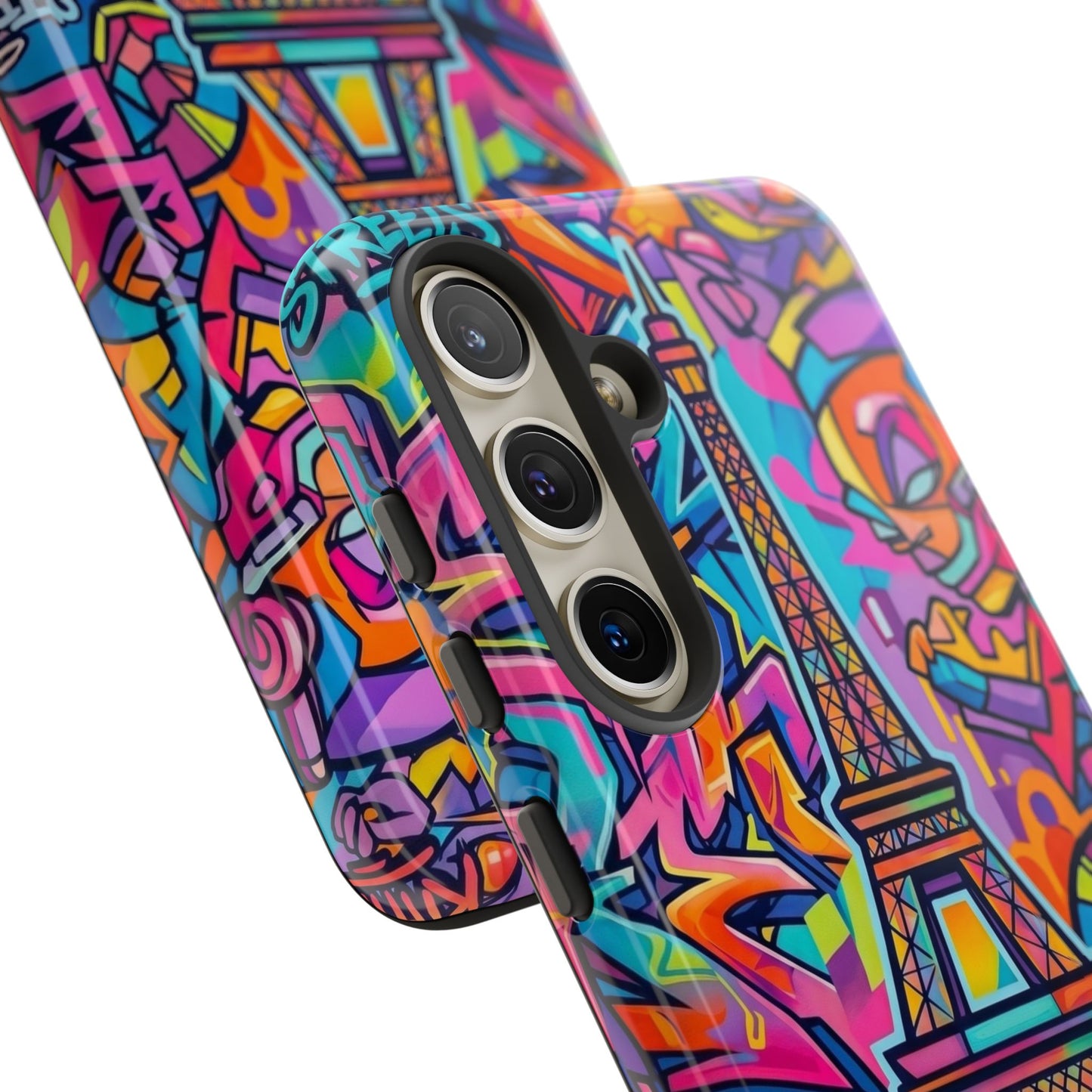 Cat Graffiti Eiffel Phone Case — Colorful Urban Parisian iPhone Cover