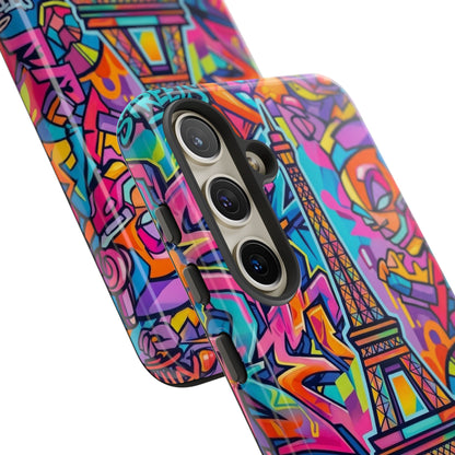 Cat Graffiti Eiffel Phone Case — Colorful Urban Parisian iPhone Cover