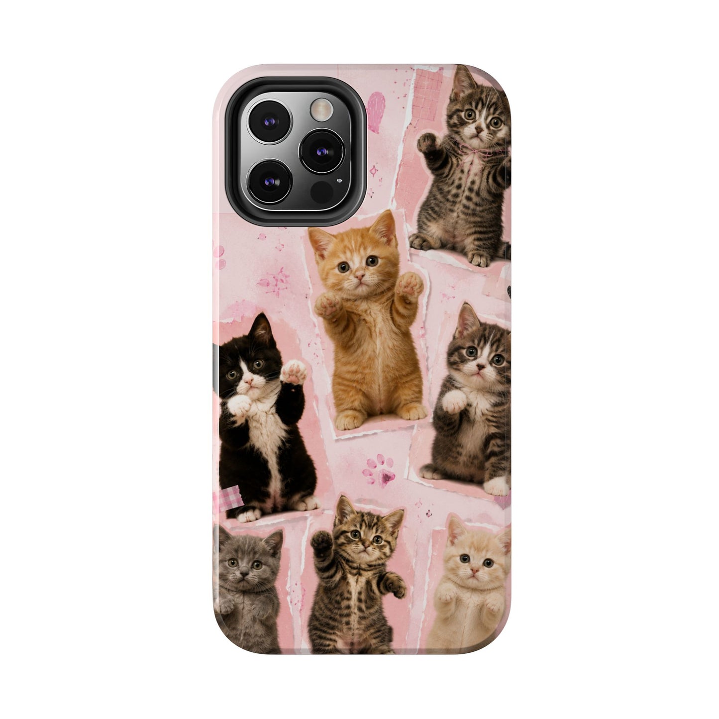 Cute Kittens Tough Phone Case — Pink Paw Print Protective Phone Cover