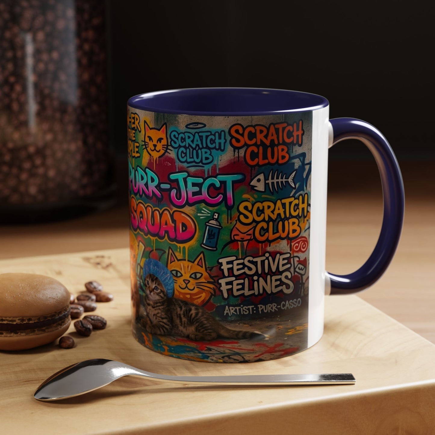 Graffiti Meow Squad Accent Coffee Mug — Cute Kittens ‘Purr-ject’ Street Art Design (11/15oz)