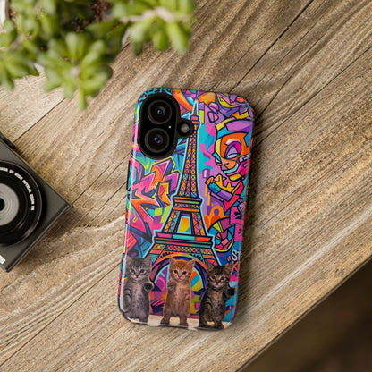 Cat Graffiti Eiffel Phone Case — Colorful Urban Parisian iPhone Cover