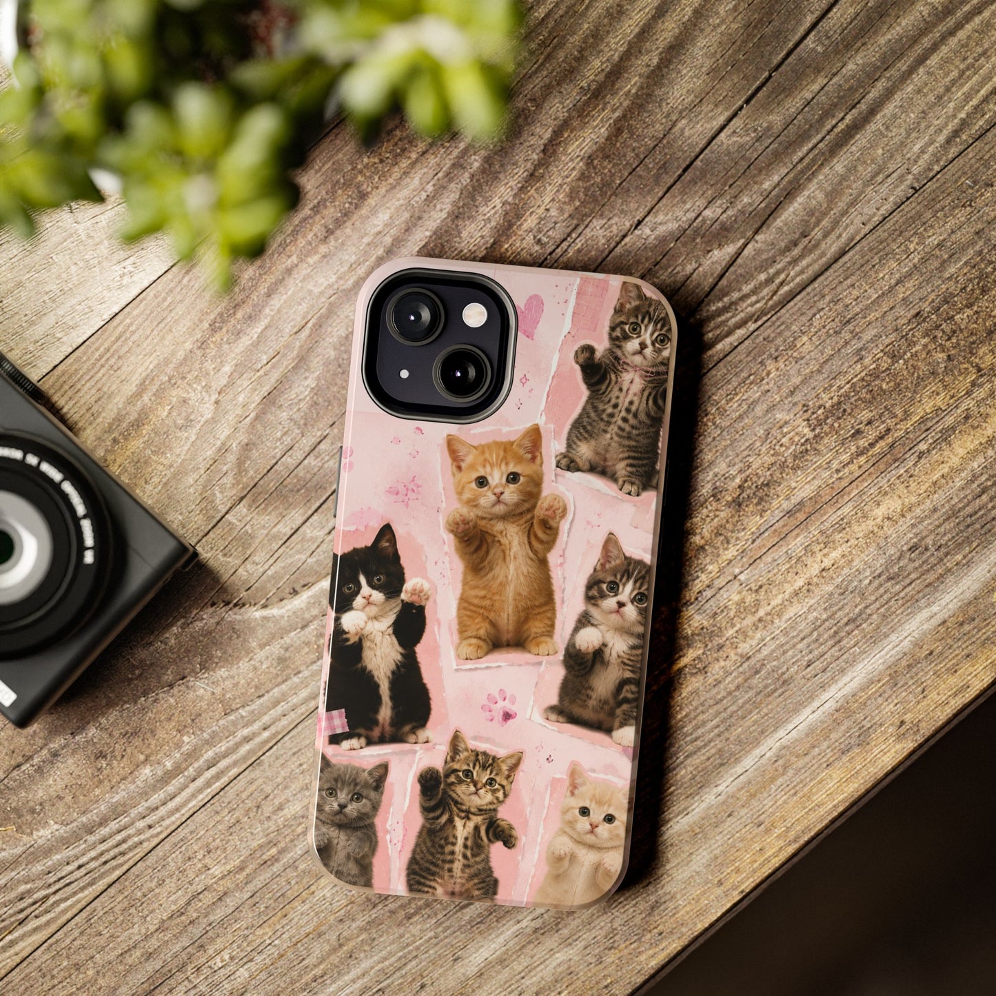 Cute Kittens Tough Phone Case — Pink Paw Print Protective Phone Cover