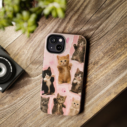 Cute Kittens Tough Phone Case — Pink Paw Print Protective Phone Cover