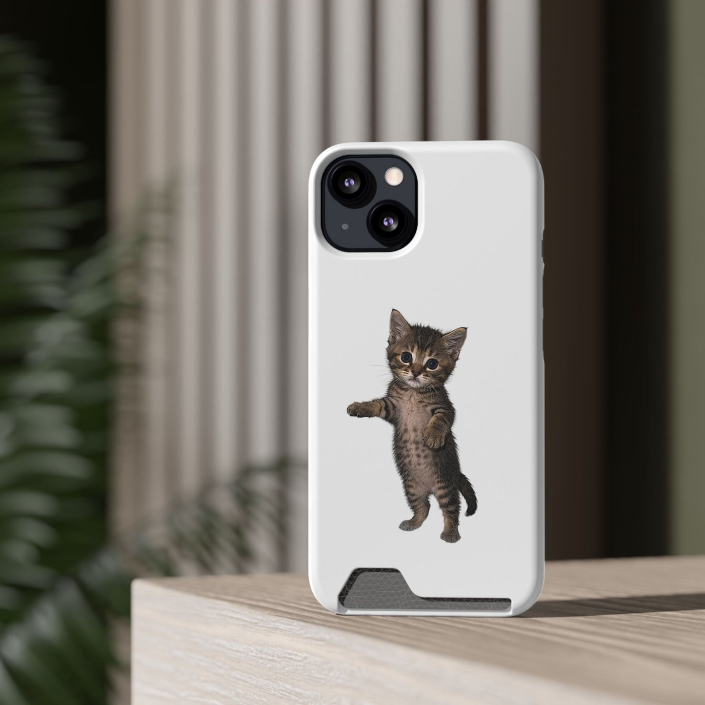 Cute Standing Kitten Phone Case with Card Holder