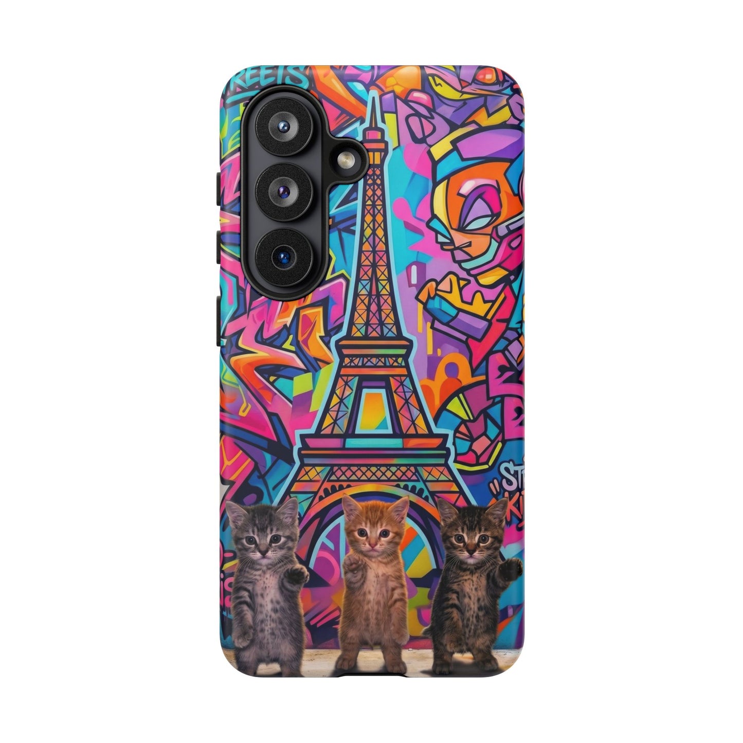 Cat Graffiti Eiffel Phone Case — Colorful Urban Parisian iPhone Cover