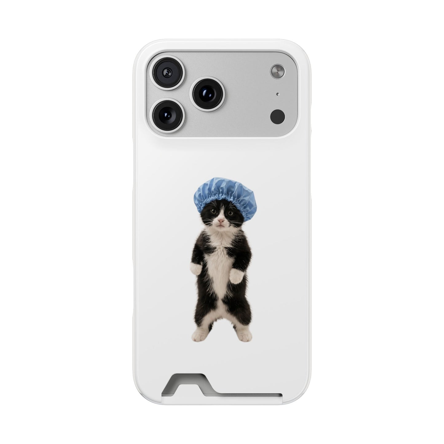 Cute Cat in Shower Cap Slim Phone Case with Card Holder