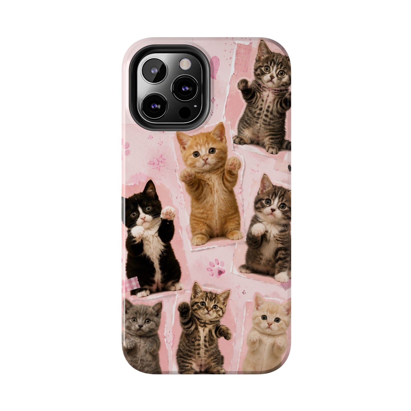 Cute Kittens Tough Phone Case — Pink Paw Print Protective Phone Cover