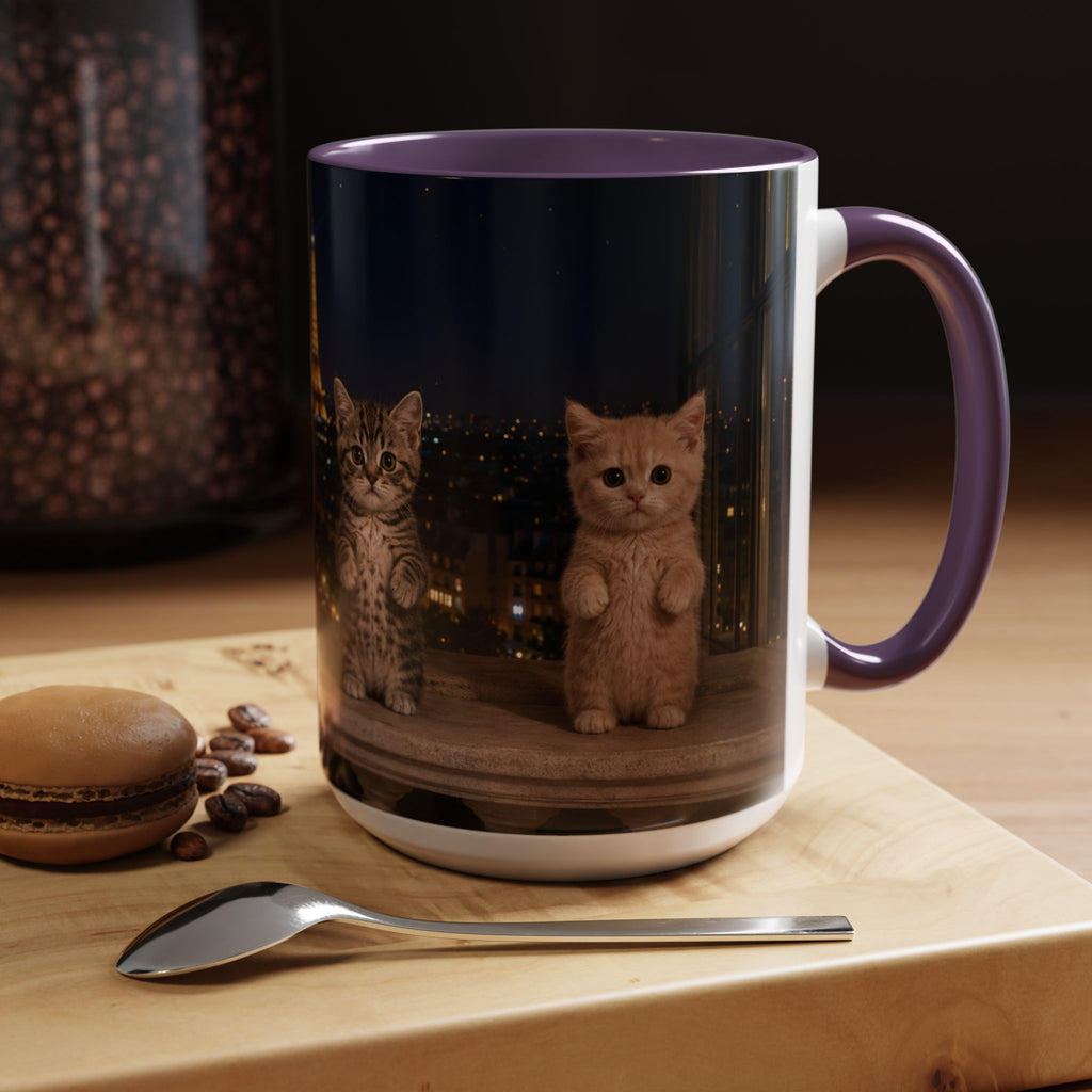Paris Kittens Coffee Mug — Cute Cat Nightscape Accent Mug (11/15 oz)