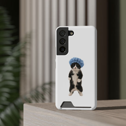 Cute Cat in Shower Cap Slim Phone Case with Card Holder