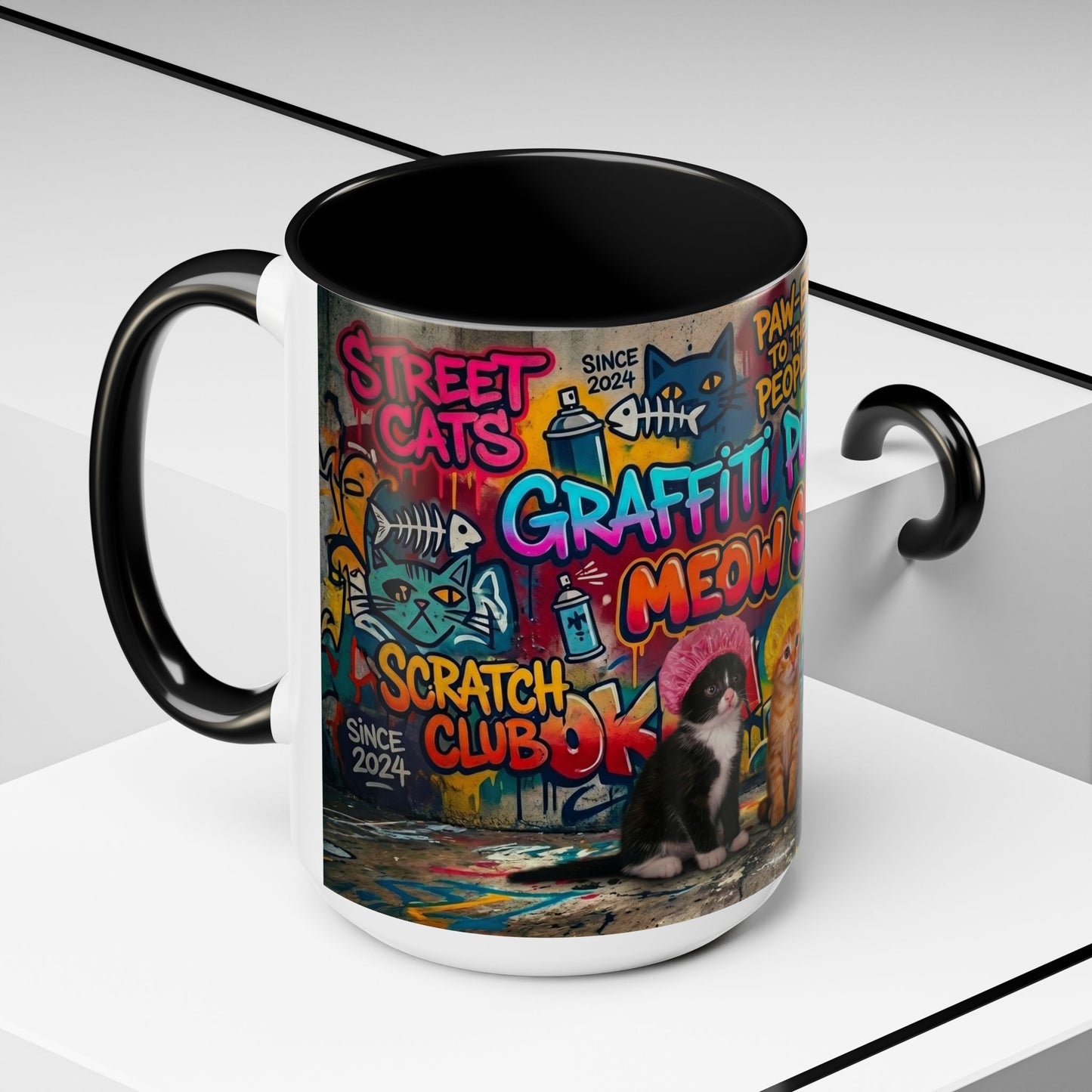 Graffiti Meow Squad Accent Coffee Mug — Cute Kittens ‘Purr-ject’ Street Art Design (11/15oz)