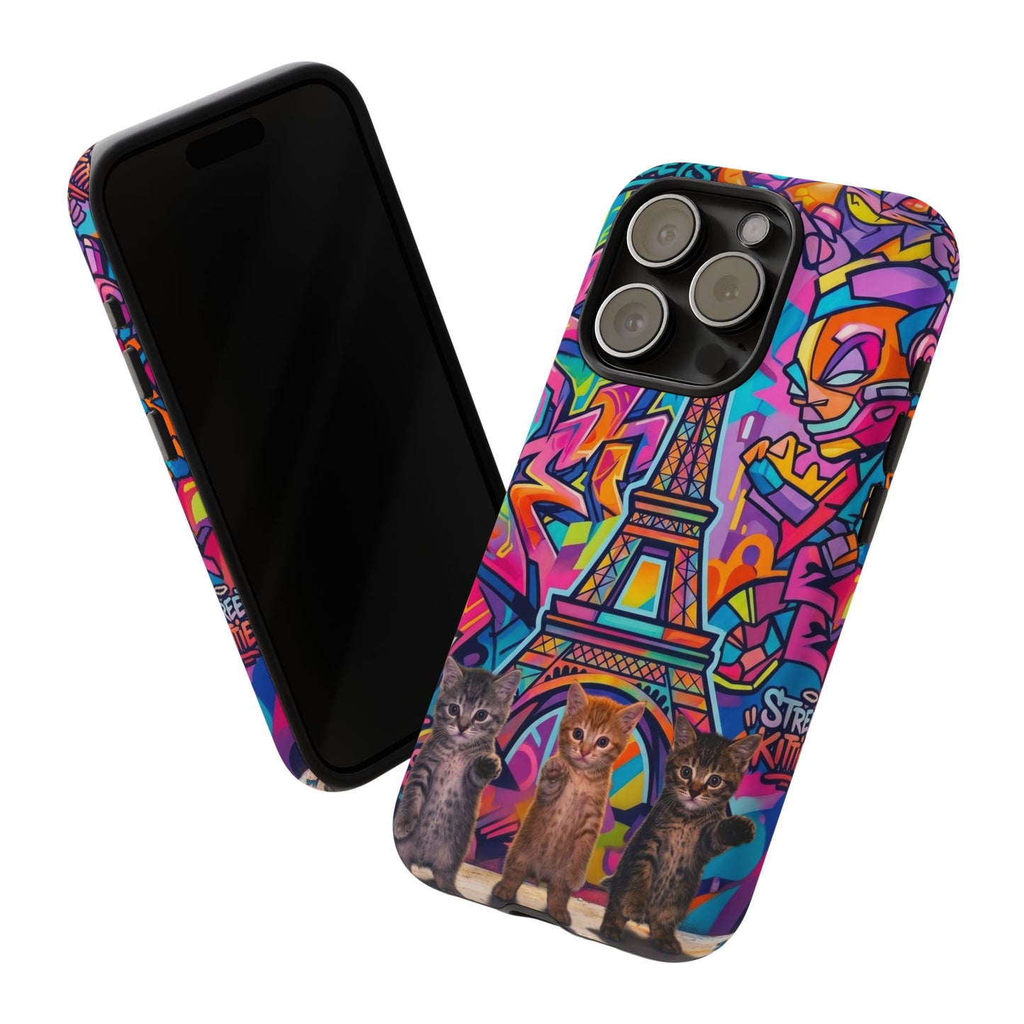 Cat Graffiti Eiffel Phone Case — Colorful Urban Parisian iPhone Cover