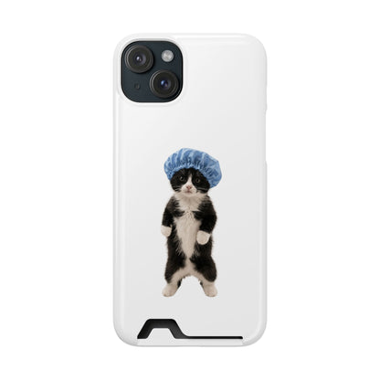 Cute Cat in Shower Cap Slim Phone Case with Card Holder