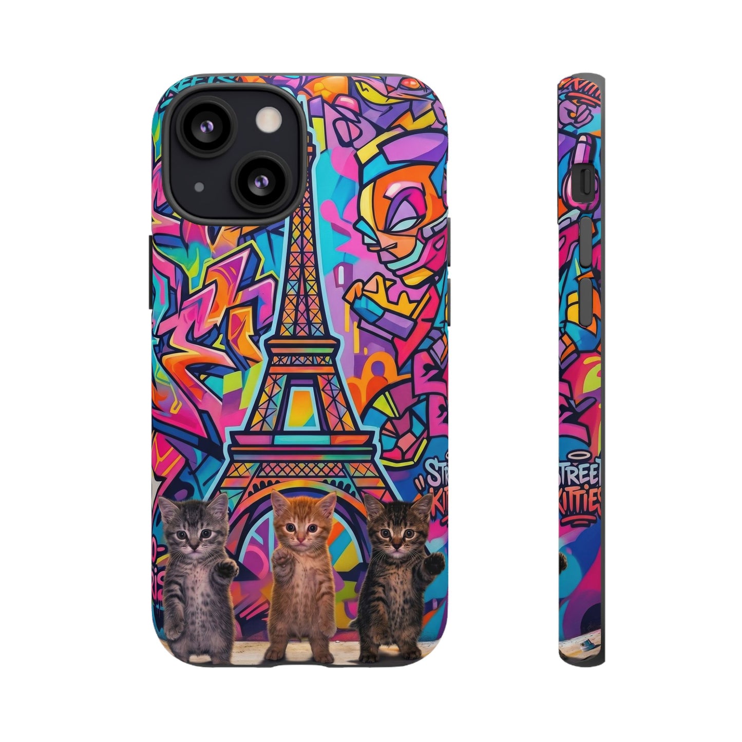Cat Graffiti Eiffel Phone Case — Colorful Urban Parisian iPhone Cover