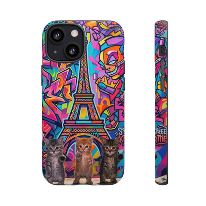 Cat Graffiti Eiffel Phone Case — Colorful Urban Parisian iPhone Cover