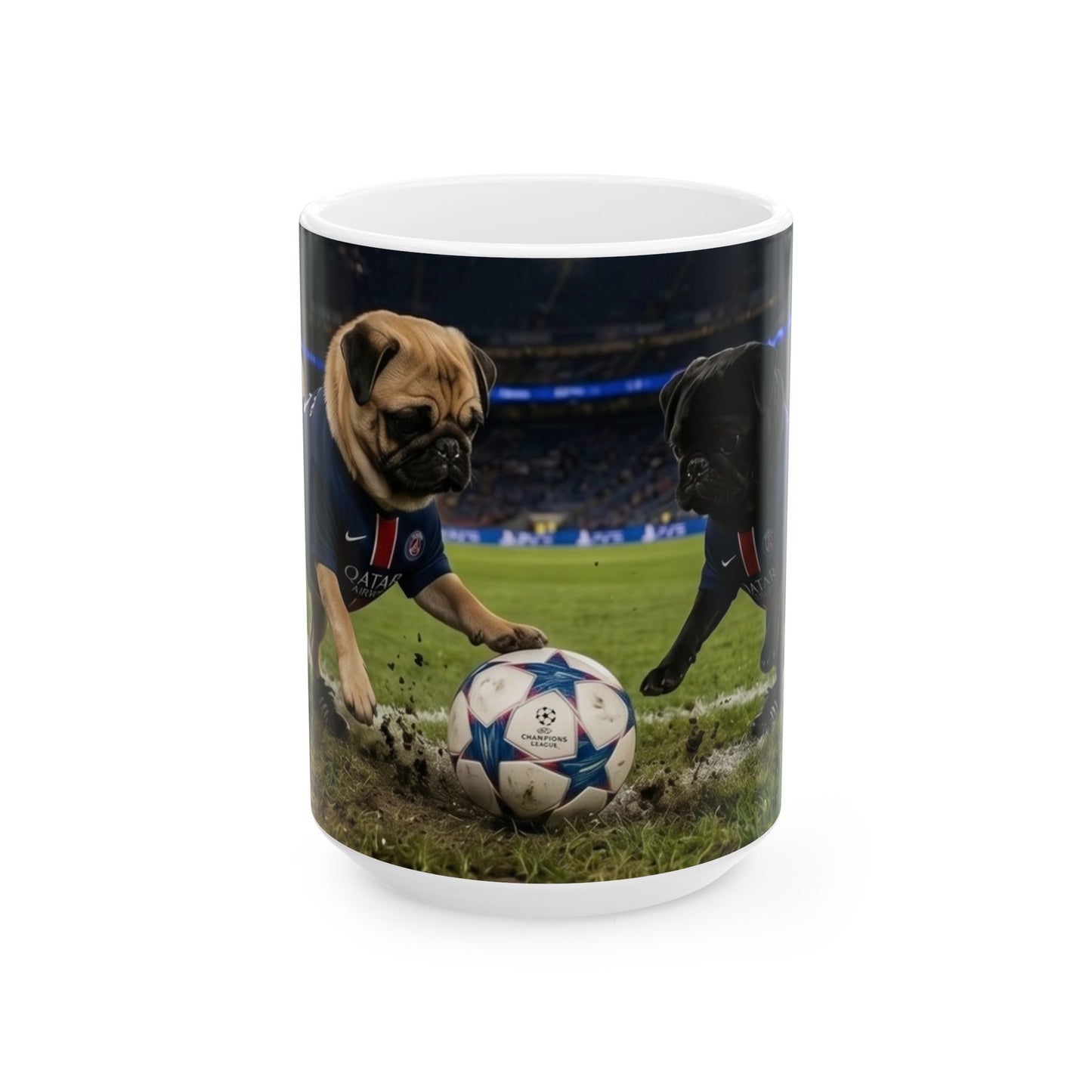 Soccer Pups Ceramic Mug — Cute Dogs Playing Football (11oz/15oz)