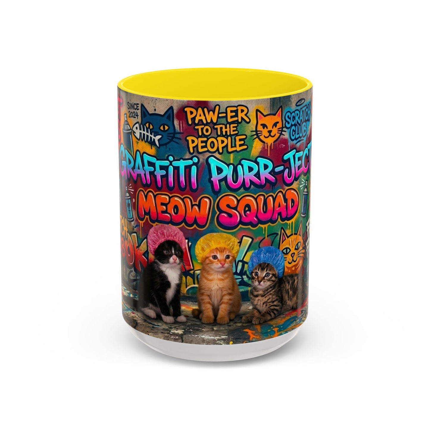Graffiti Meow Squad Accent Coffee Mug — Cute Kittens ‘Purr-ject’ Street Art Design (11/15oz)