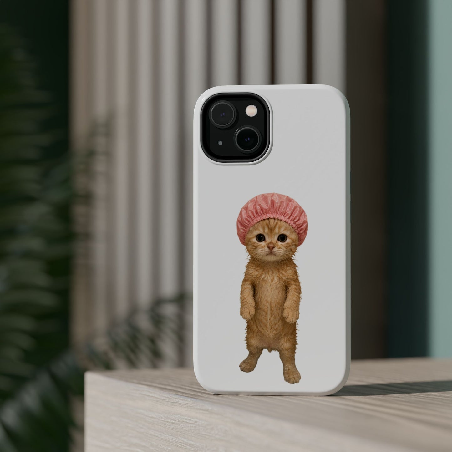Cute Kitten in Shower Cap Magnetic Impact-Resistant Phone Case