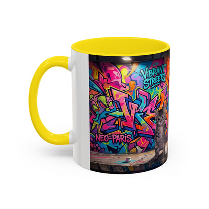 Street Kitties Graffiti Coffee Mug — Colorful Cat Art Accent Mug (11/15oz)
