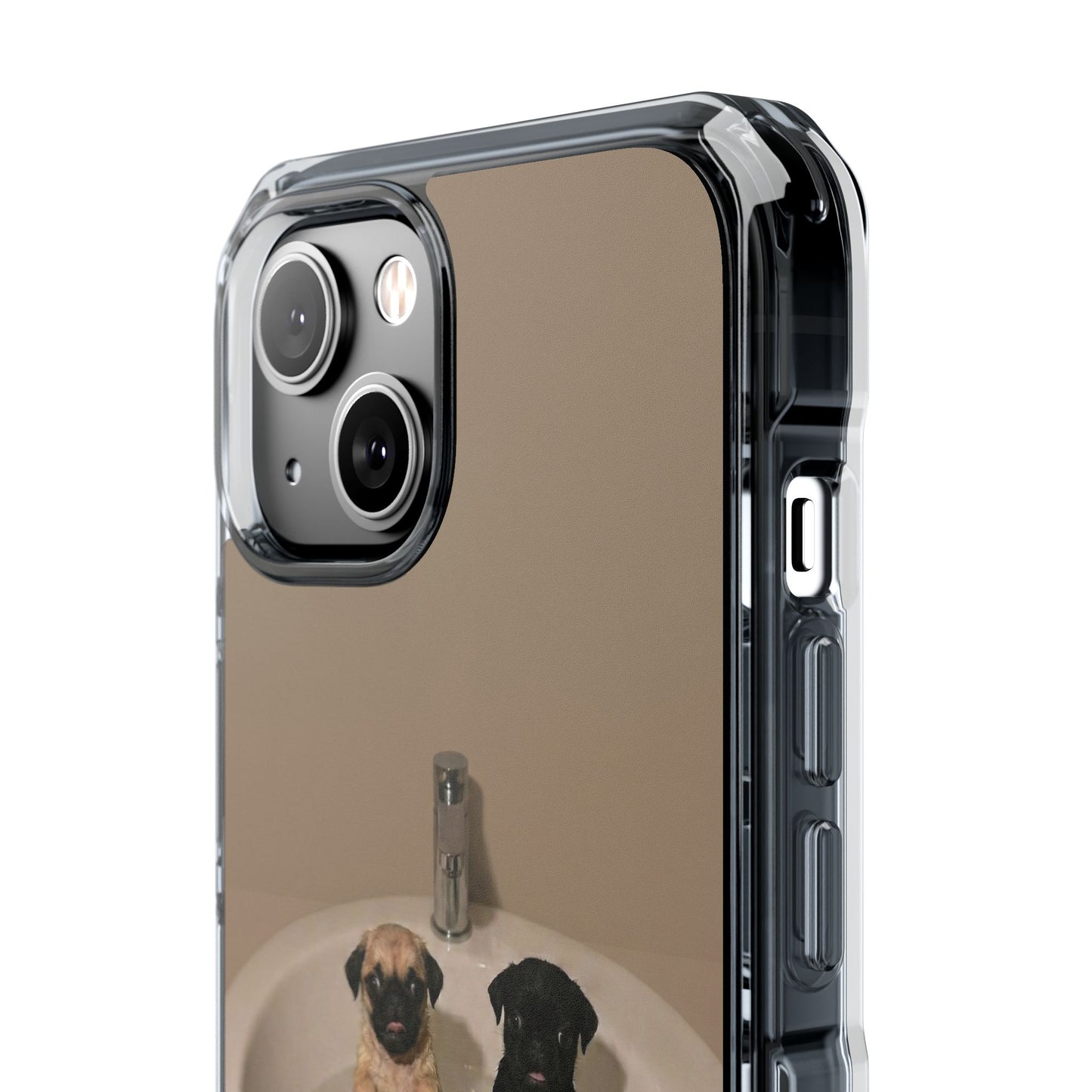 Clear Magnetic Phone Case – Cute Pups in Sink Photo Design