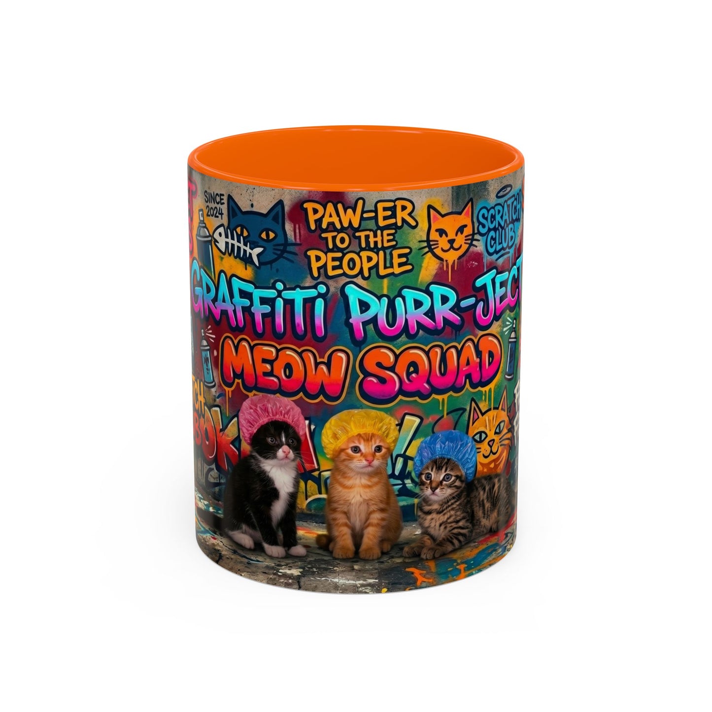 Graffiti Meow Squad Accent Coffee Mug — Cute Kittens ‘Purr-ject’ Street Art Design (11/15oz)