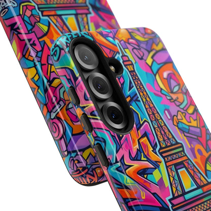 Cat Graffiti Eiffel Phone Case — Colorful Urban Parisian iPhone Cover