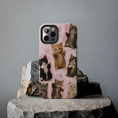 Cute Kittens Tough Phone Case — Pink Paw Print Protective Phone Cover