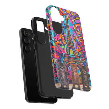 Cat Graffiti Eiffel Phone Case — Colorful Urban Parisian iPhone Cover