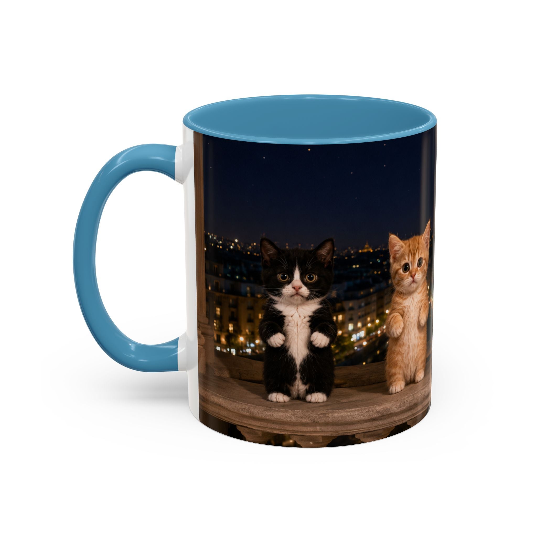 Paris Kittens Coffee Mug — Cute Cat Nightscape Accent Mug (11/15 oz)