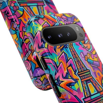 Cat Graffiti Eiffel Phone Case — Colorful Urban Parisian iPhone Cover