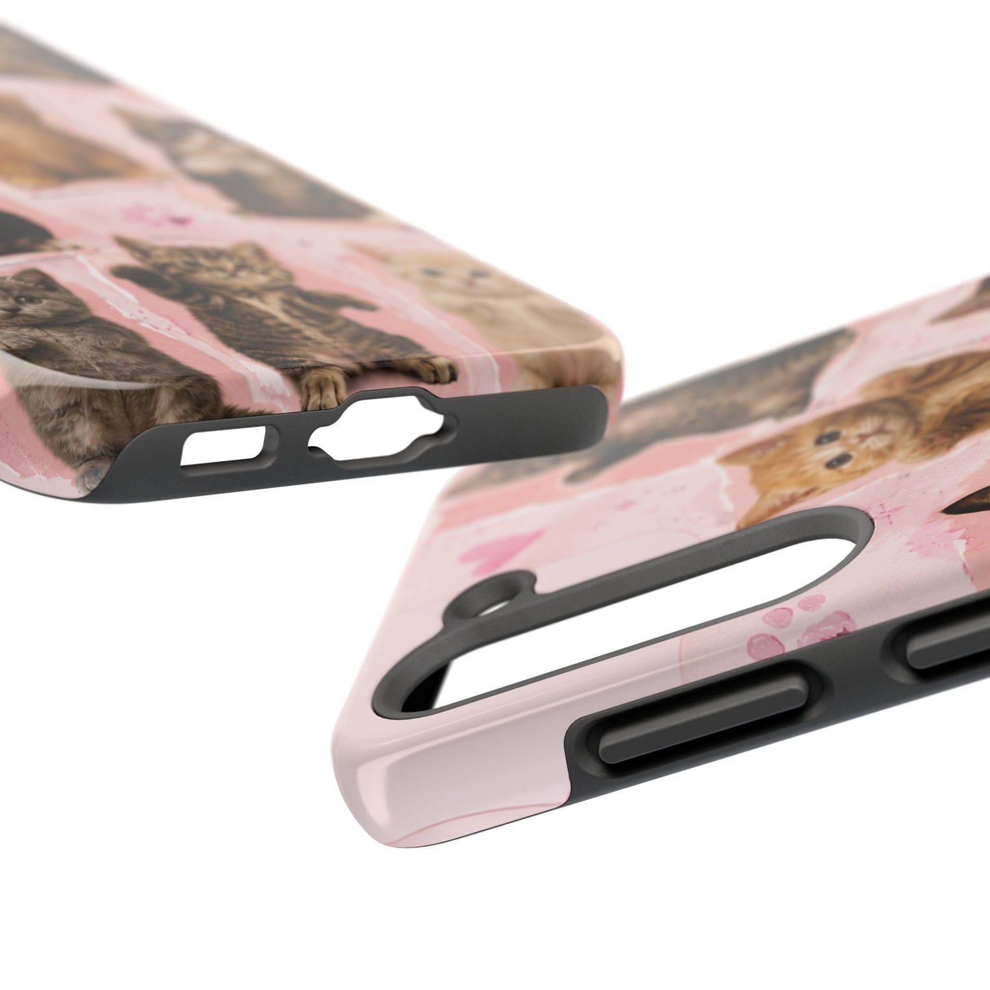 Cute Kittens Tough Phone Case — Pink Paw Print Protective Phone Cover