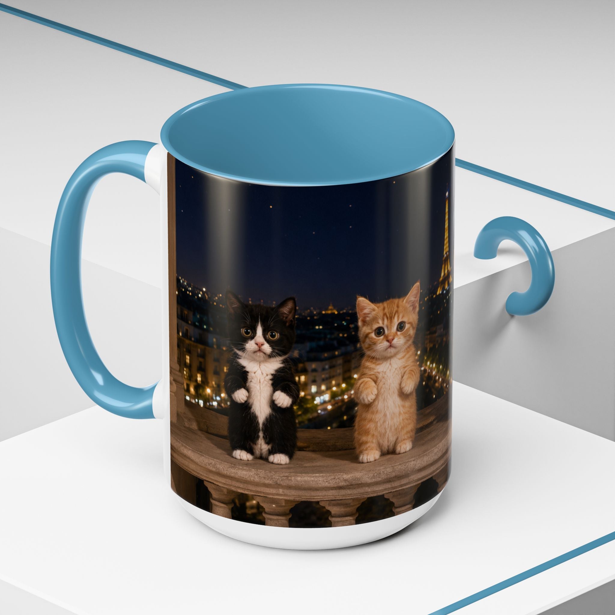 Paris Kittens Coffee Mug — Cute Cat Nightscape Accent Mug (11/15 oz)