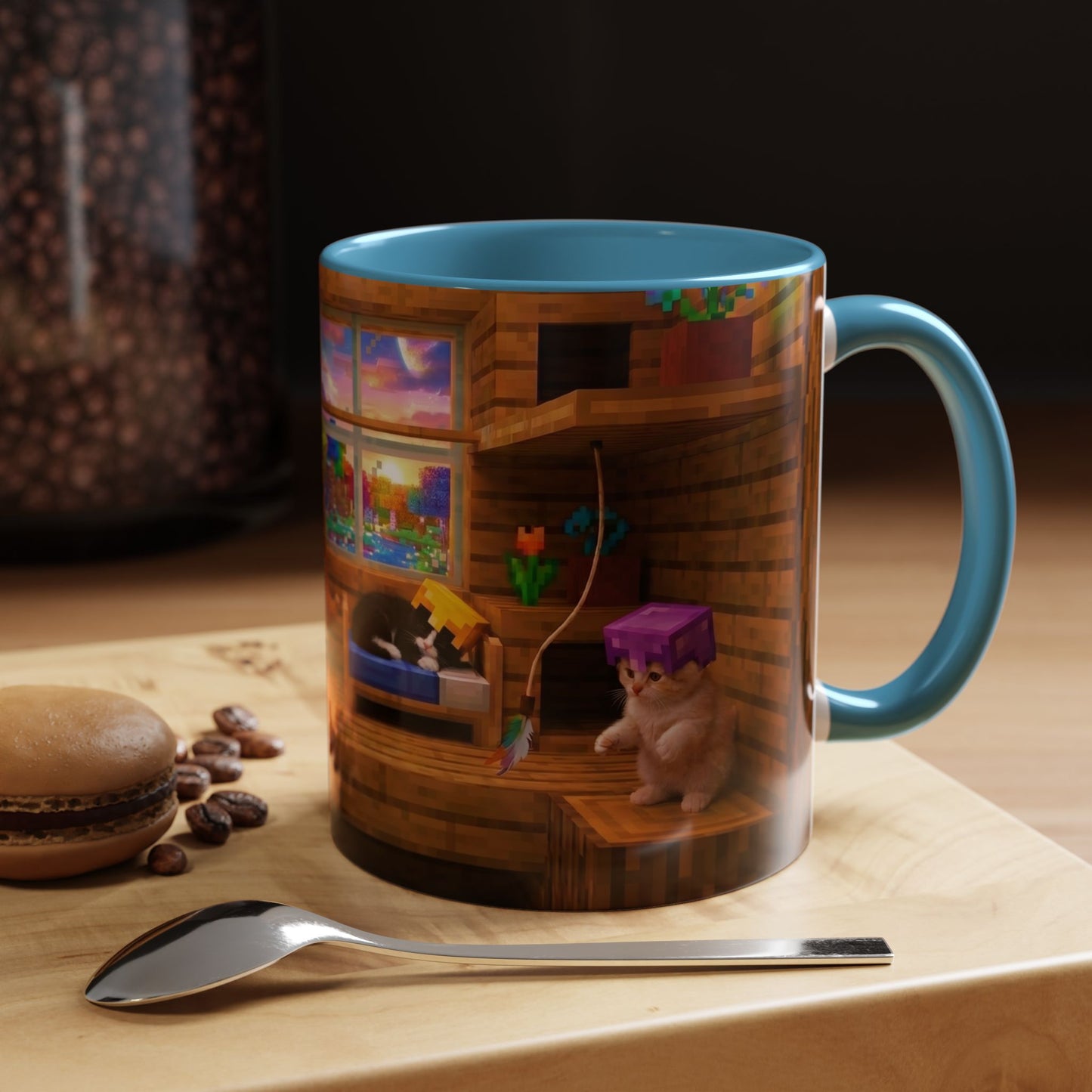 Cozy Cat Tree Accent Coffee Mug — Cute Kitten Window Scene (11/15 oz)