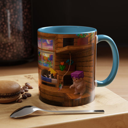 Cozy Cat Tree Accent Coffee Mug — Cute Kitten Window Scene (11/15 oz)