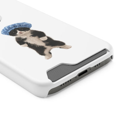 Cute Cat in Shower Cap Slim Phone Case with Card Holder