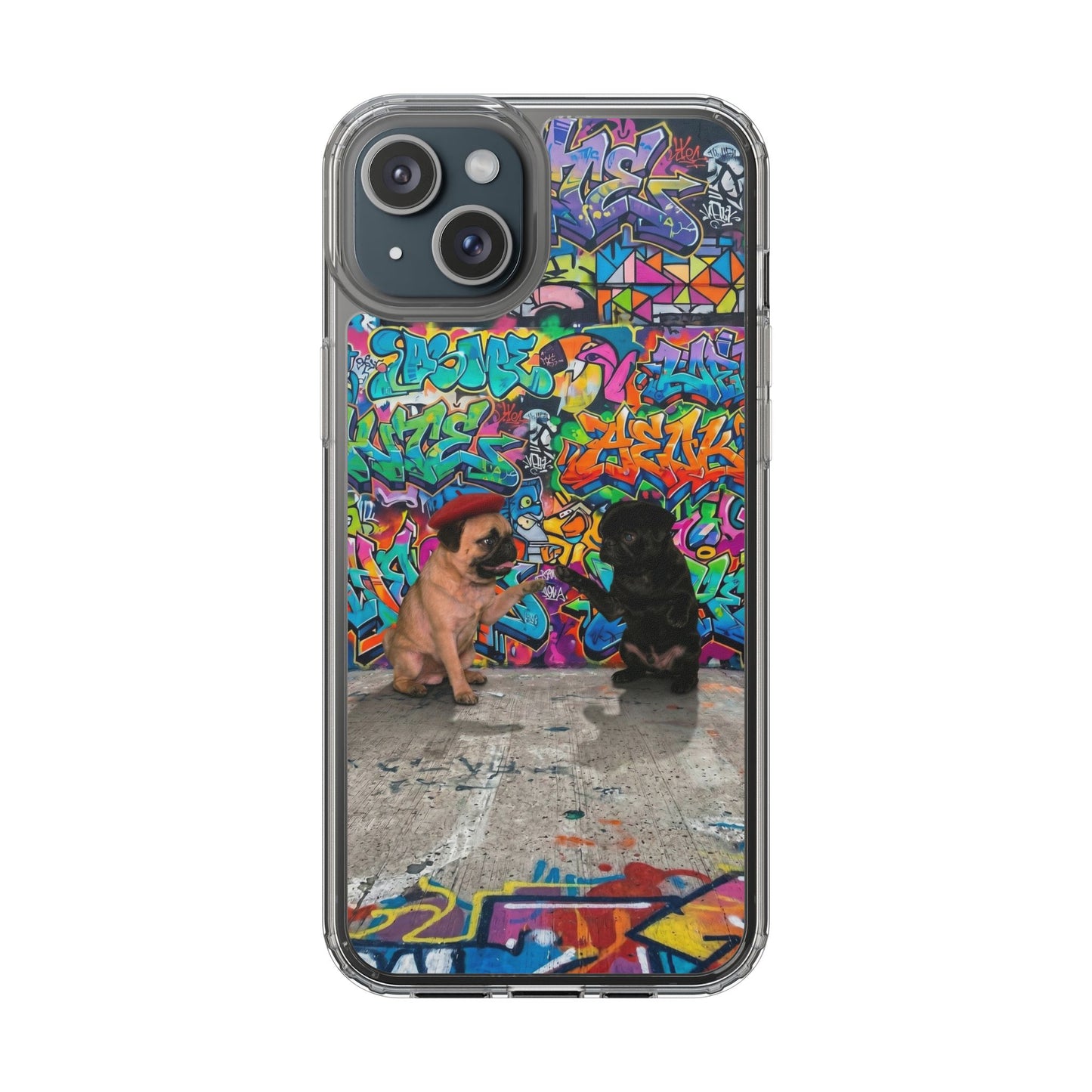 Clear Phone Case — Colorful Graffiti Pugs Design
