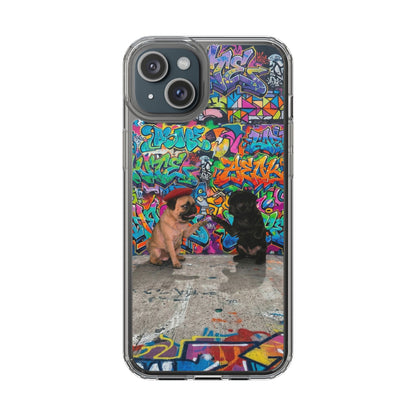 Clear Phone Case — Colorful Graffiti Pugs Design