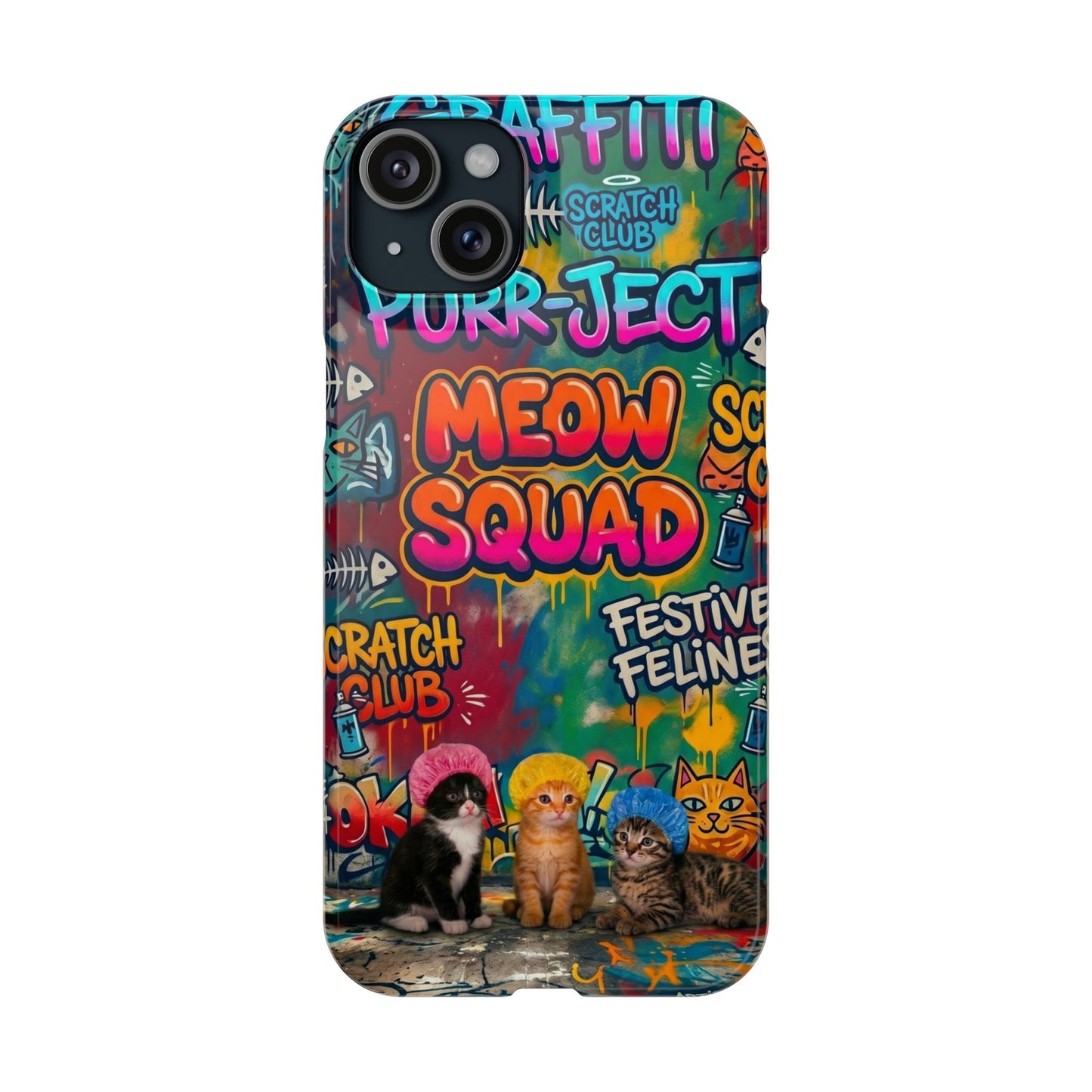 Meow Squad Graffiti Phone Case — Colorful Cat Crew Slim Case