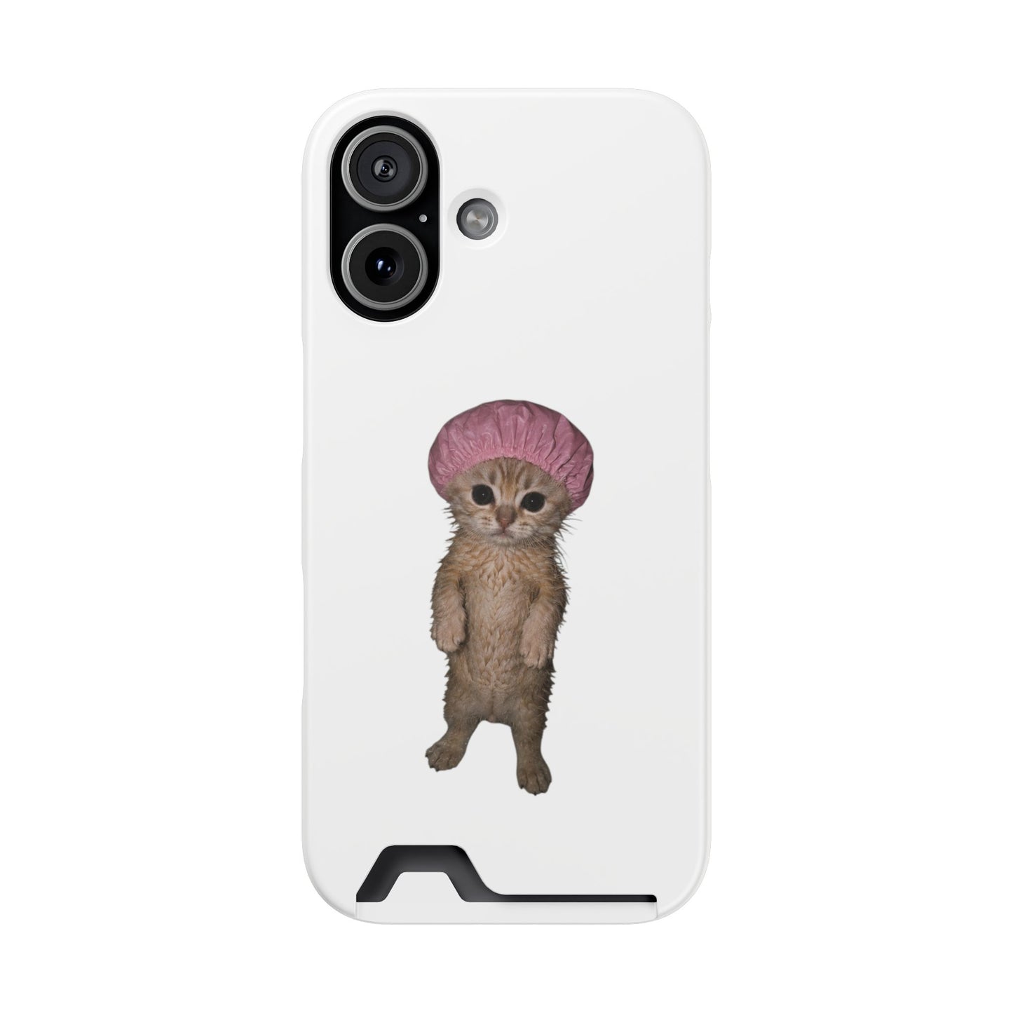 Cute Standing Kitten Cat Shower Cap  Phone Case with Card Holder