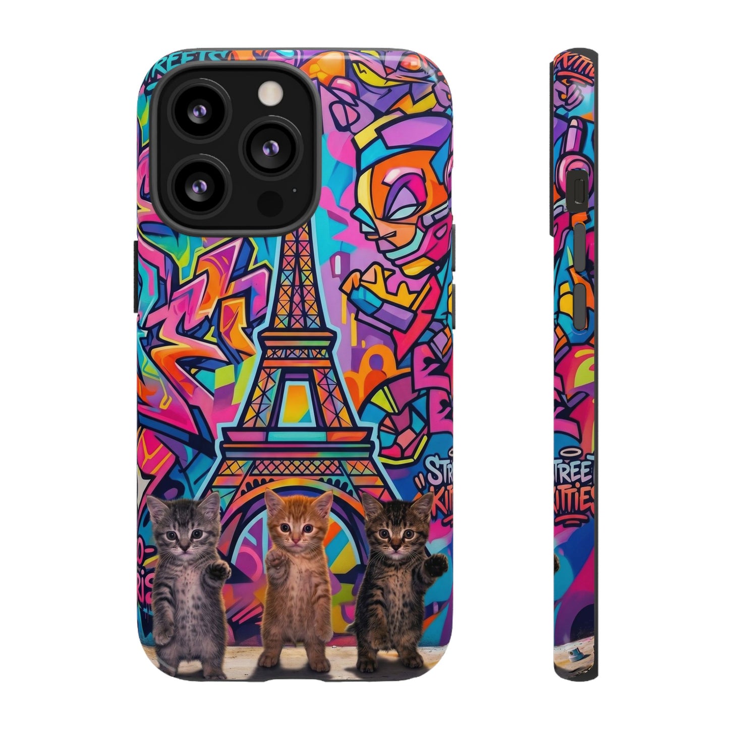Cat Graffiti Eiffel Phone Case — Colorful Urban Parisian iPhone Cover