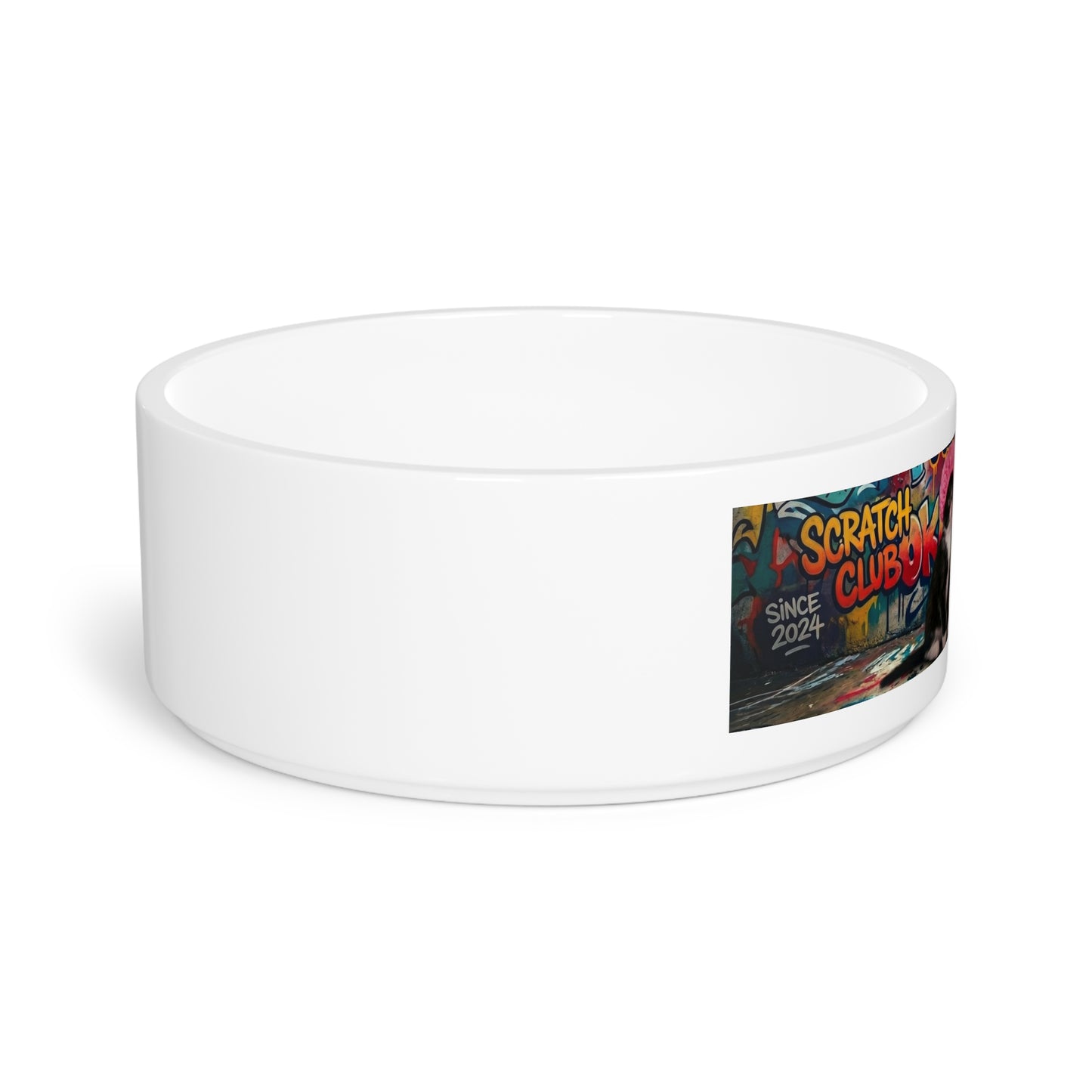 Cat Squad Ceramic Pet Bowl — Colorful Kittens 'Scratch Club' Design