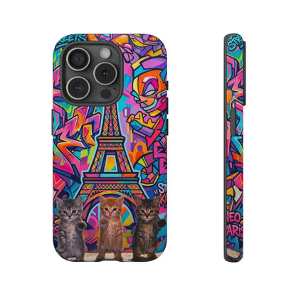 Cat Graffiti Eiffel Phone Case — Colorful Urban Parisian iPhone Cover