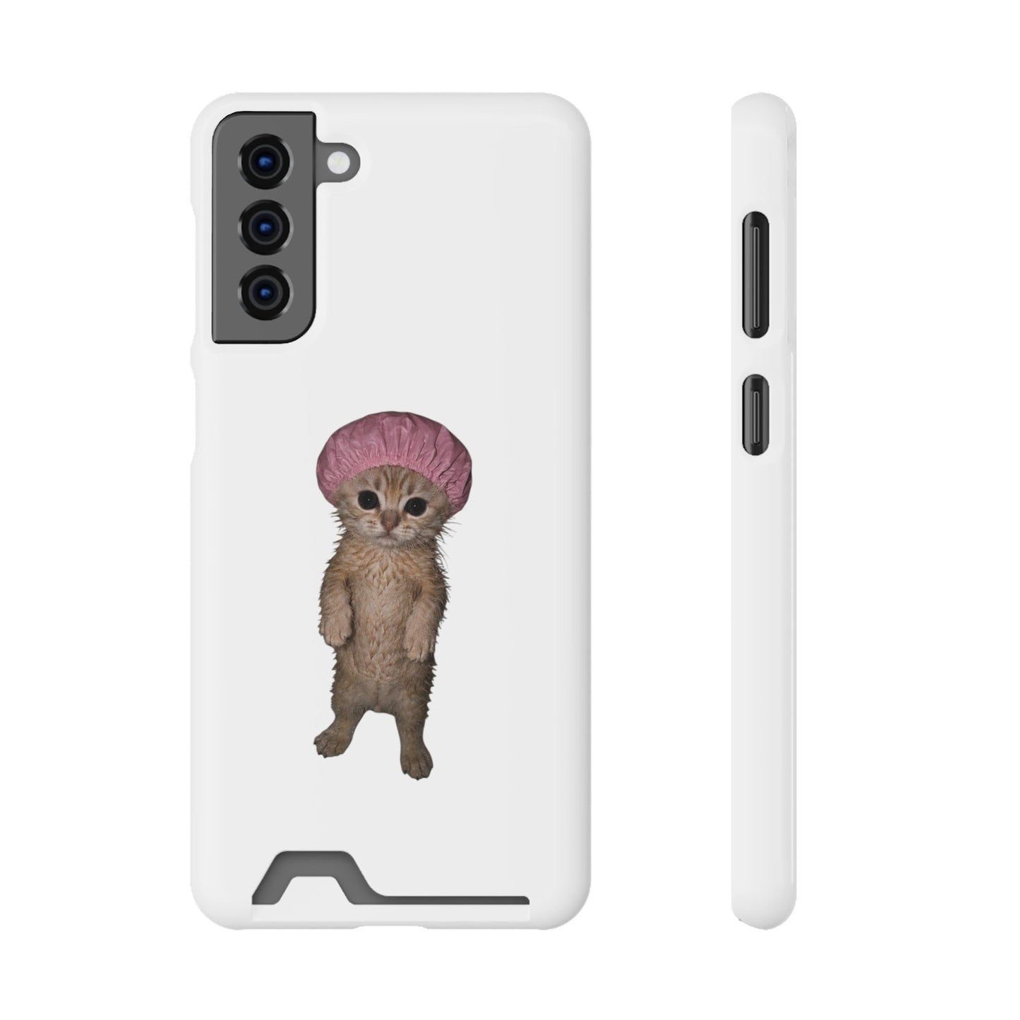 Cute Standing Kitten Cat Shower Cap  Phone Case with Card Holder