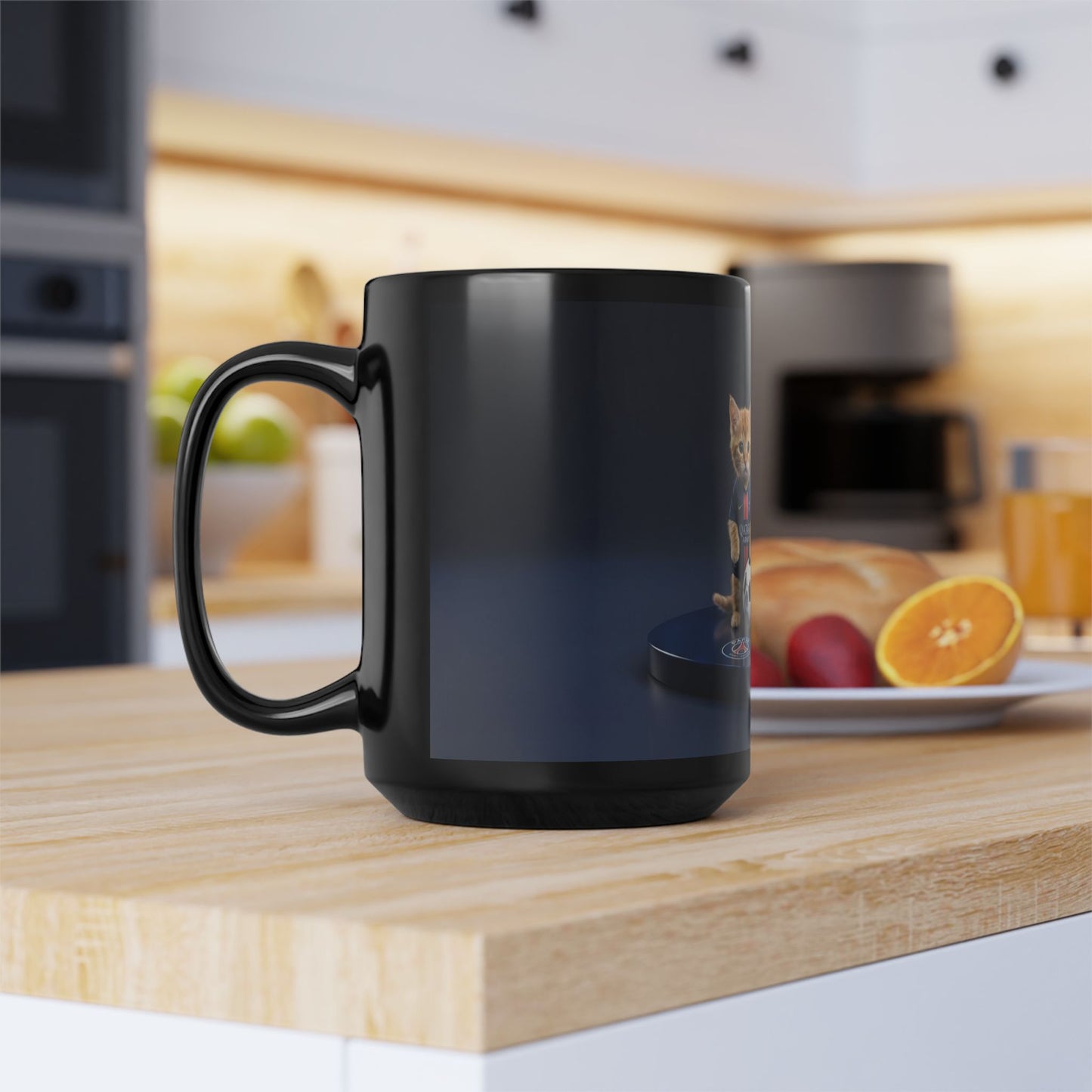 Soccer Cats Black Mug — Cute Football Kit Kittens Coffee Cup (11oz/15oz)