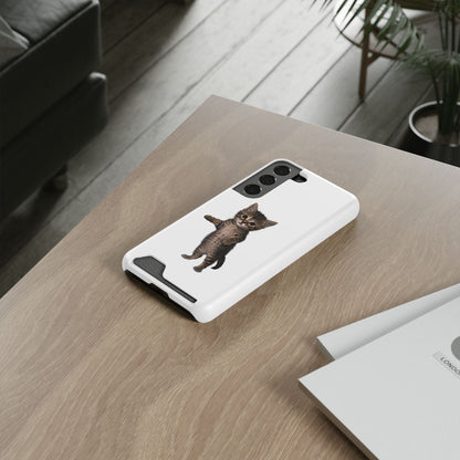 Cute Standing Kitten Phone Case with Card Holder