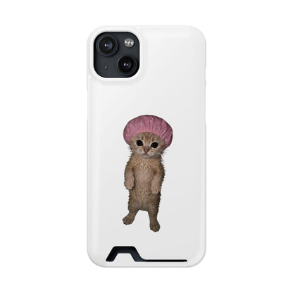 Cute Standing Kitten Cat Shower Cap  Phone Case with Card Holder