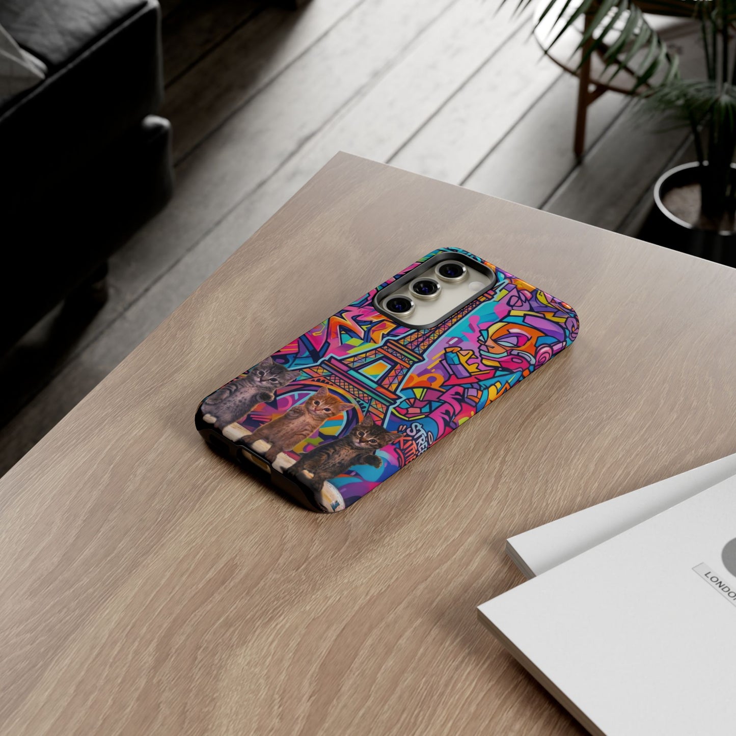 Cat Graffiti Eiffel Phone Case — Colorful Urban Parisian iPhone Cover