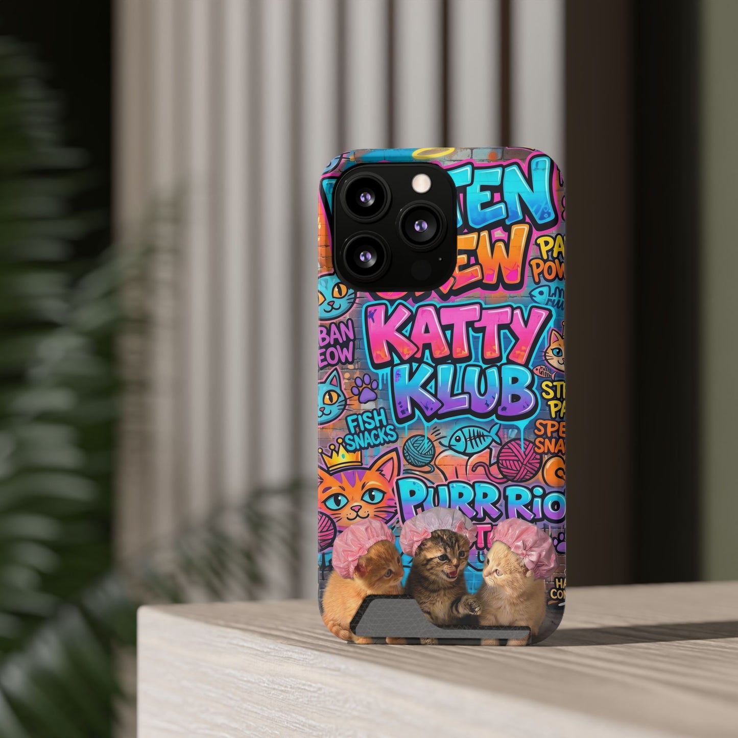Cat Crew Katty Klub Phone Card Case — Cute Graffiti Kitten Wallet Phone Case