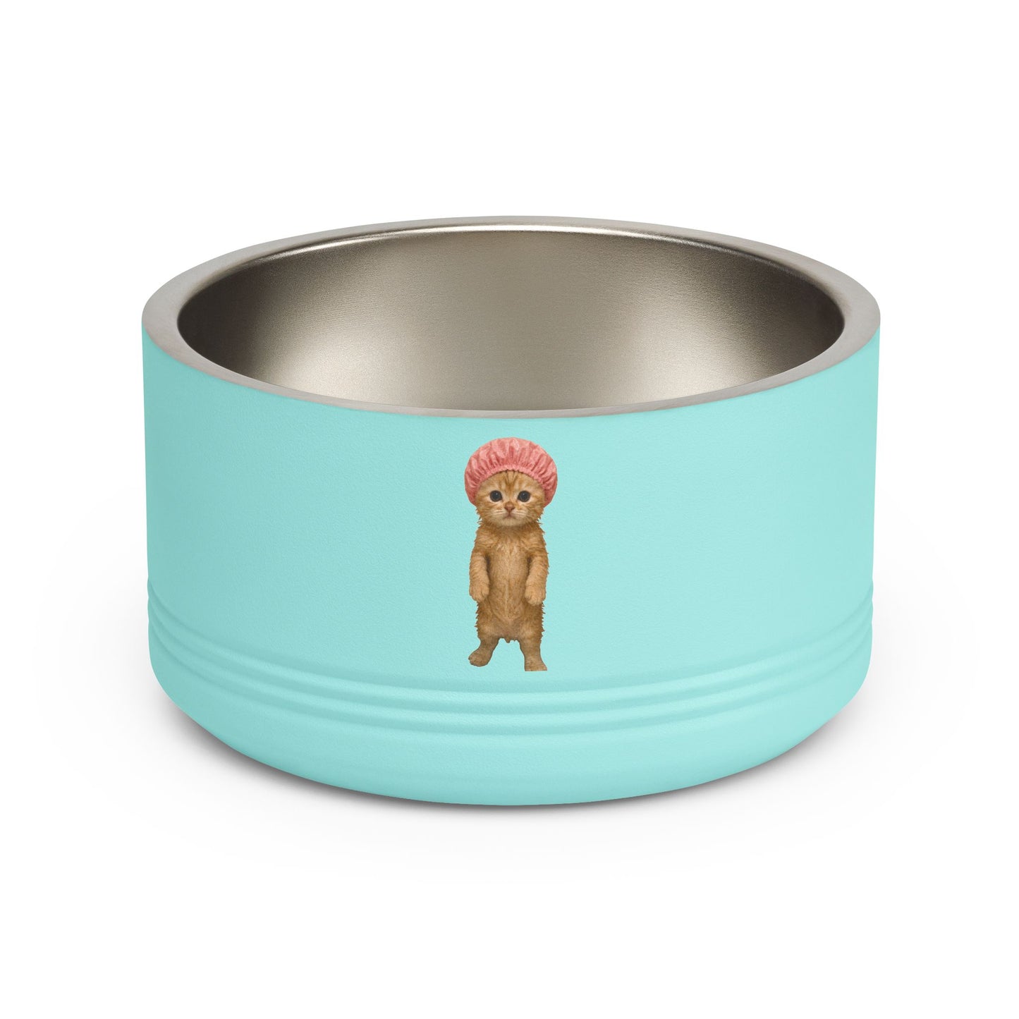 Cute Cat in Shower Cap Stainless Steel  Pet Bowl 18oz