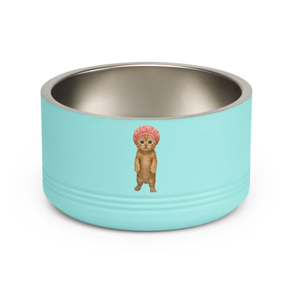 Cute Cat in Shower Cap Stainless Steel  Pet Bowl 18oz