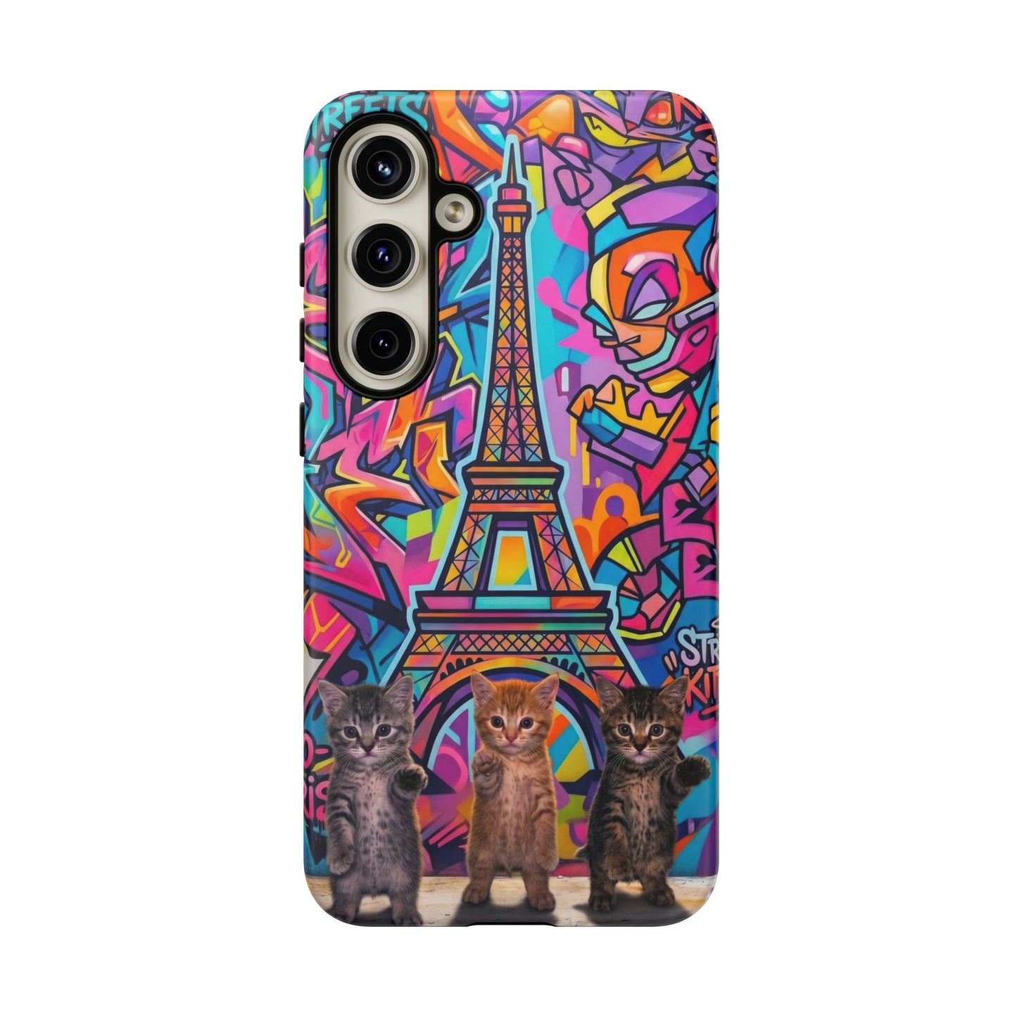 Cat Graffiti Eiffel Phone Case — Colorful Urban Parisian iPhone Cover